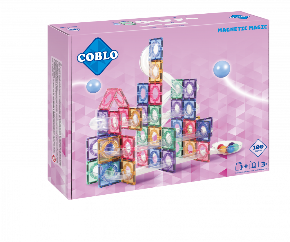 COBLO - Magnetická stavebnice - kuličková dráha - 100 dílů - Pastel