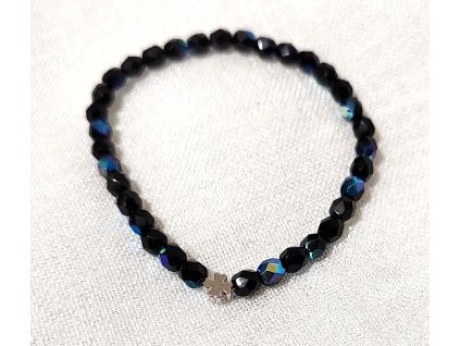Náramek z broušených korálků s kovovým doplňkem - černý s povrchovou úpravou jet