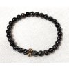Korálkový náramek s kovovým doplňkem - černý s povrchovou úpravou