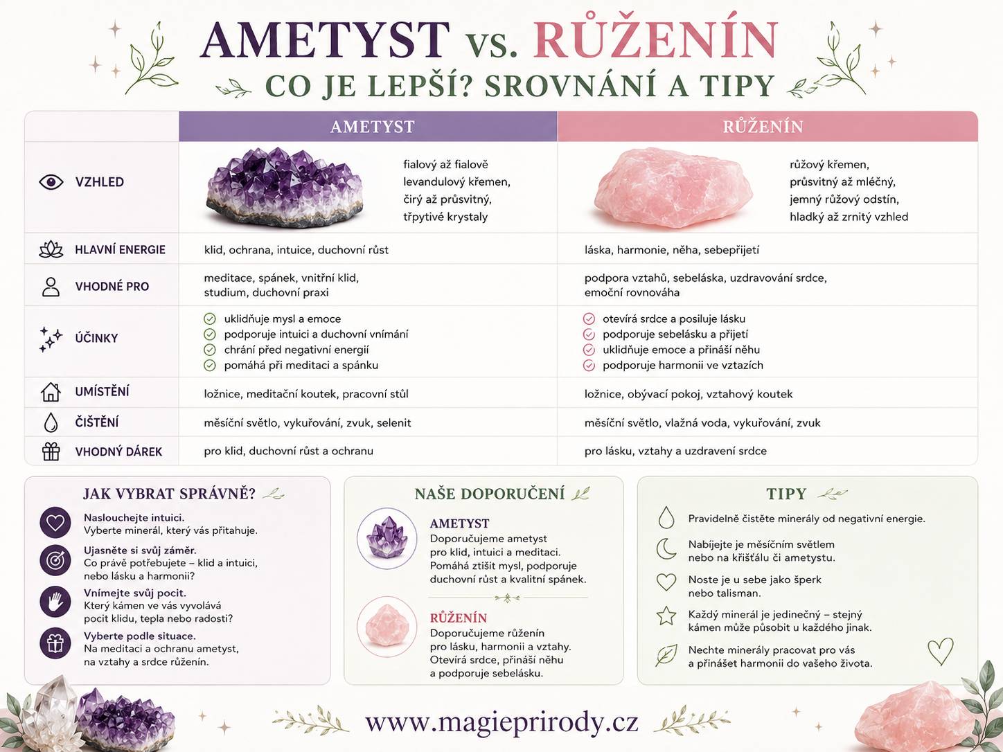 Ametyst vs. Růženín – co je lepší? Srovnání a tipy