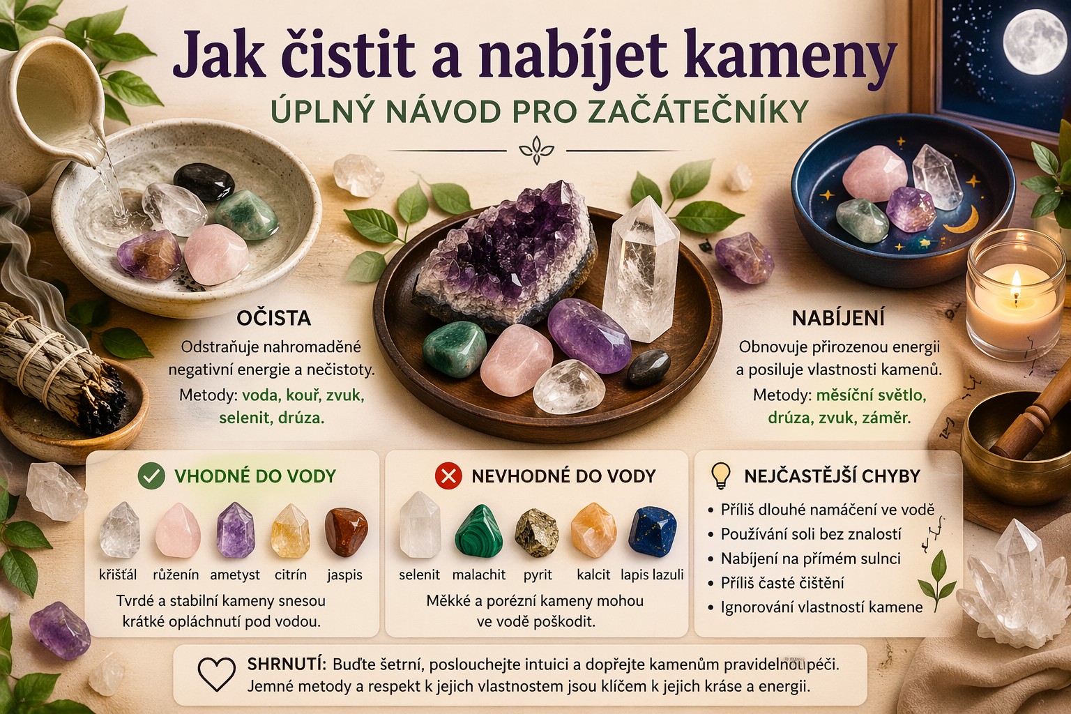 Jak čistit a nabíjet kameny: úplný návod pro začátečníky