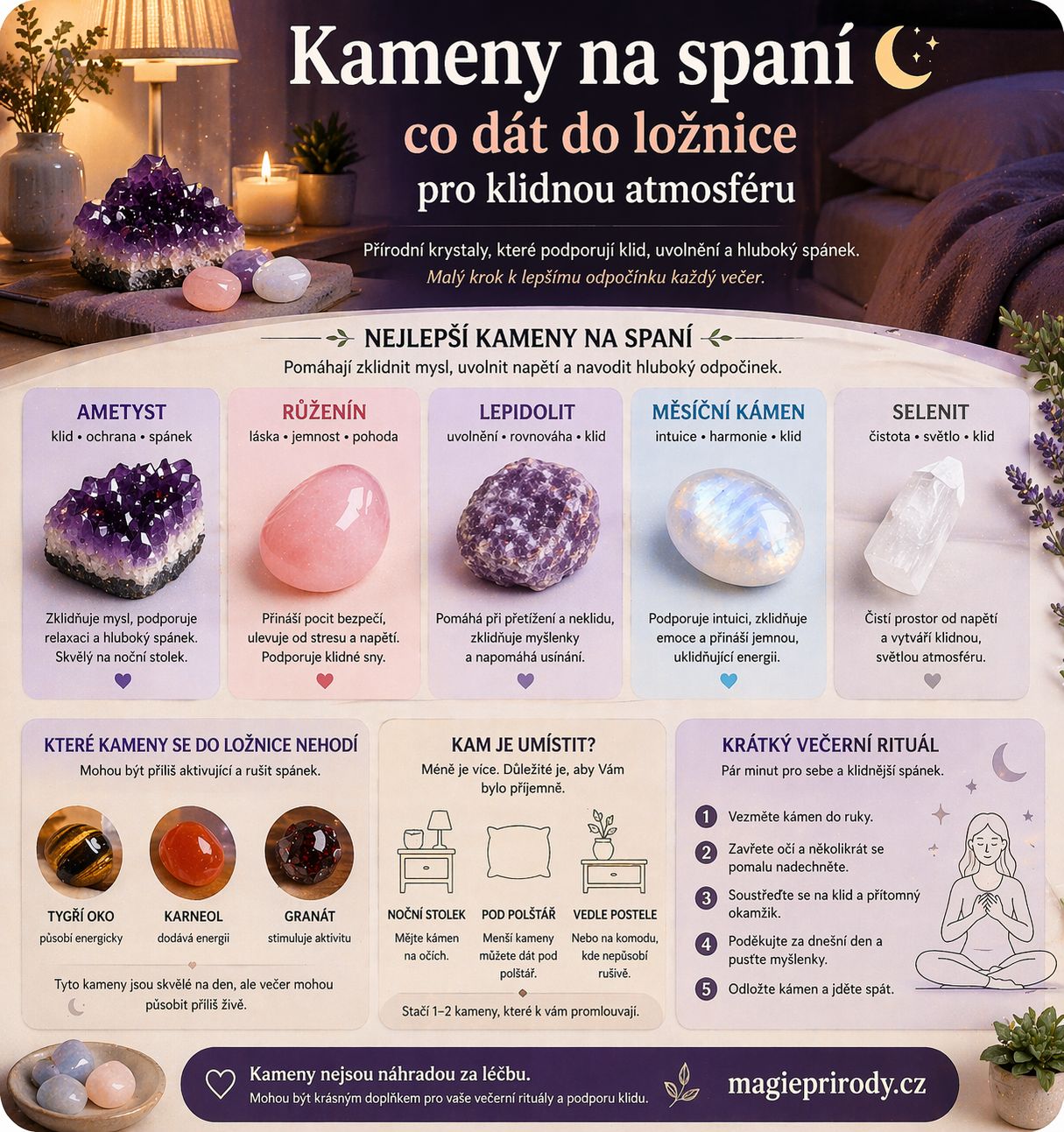 Kameny na spaní: co dát do ložnice pro klidnou atmosféru