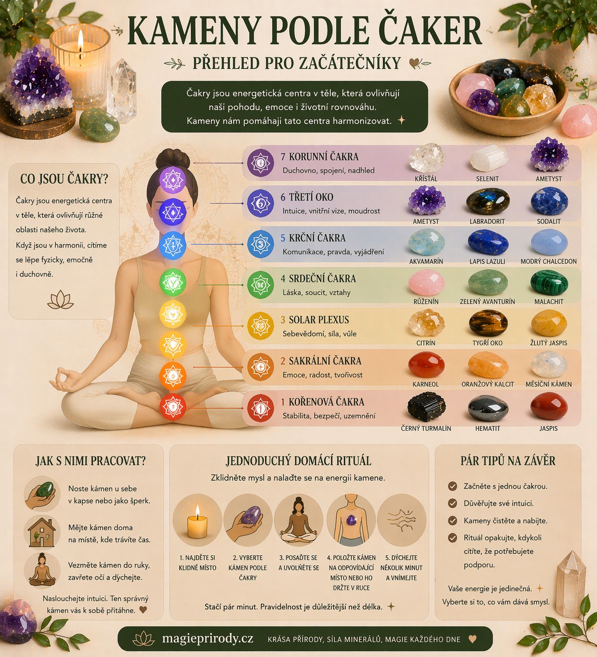 Kameny podle čaker: přehled pro začátečníky