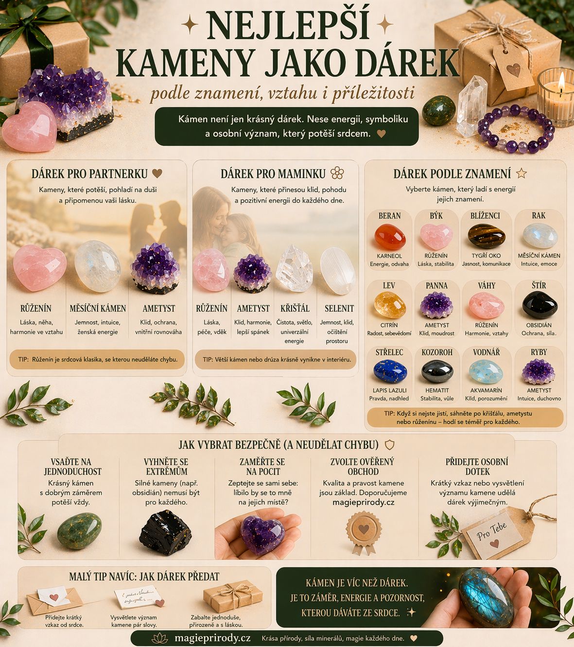 Nejlepší kameny jako dárek: podle znamení, vztahu i příležitosti