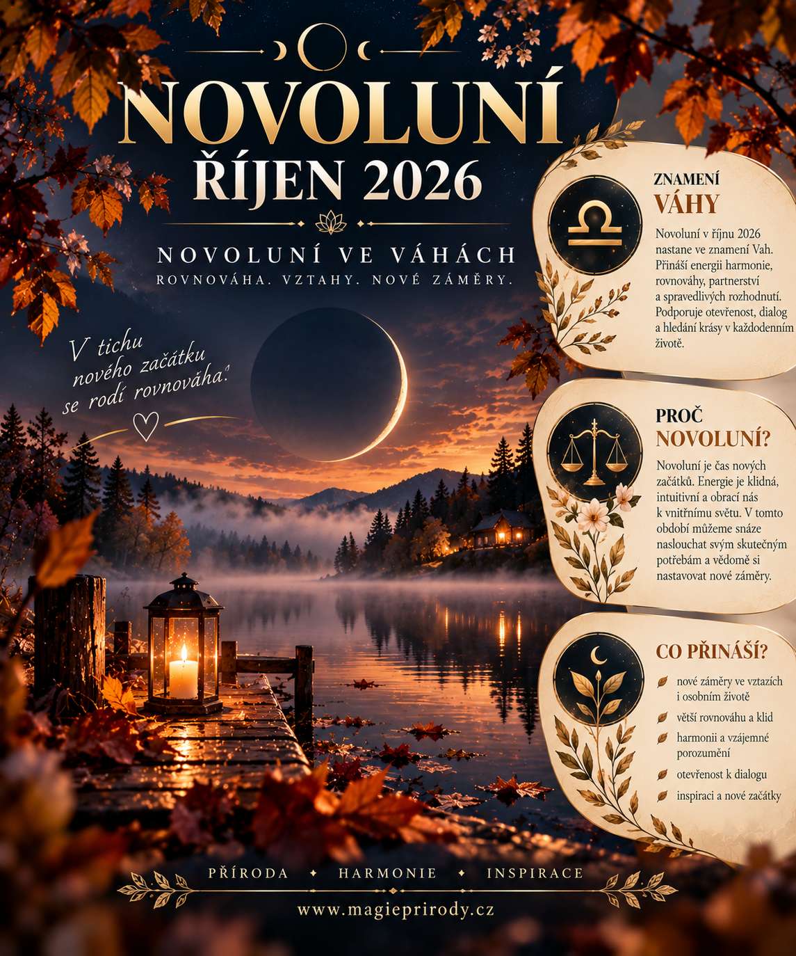Novoluní 10. října 2026 ve Vahách: záměr, rituál a kameny