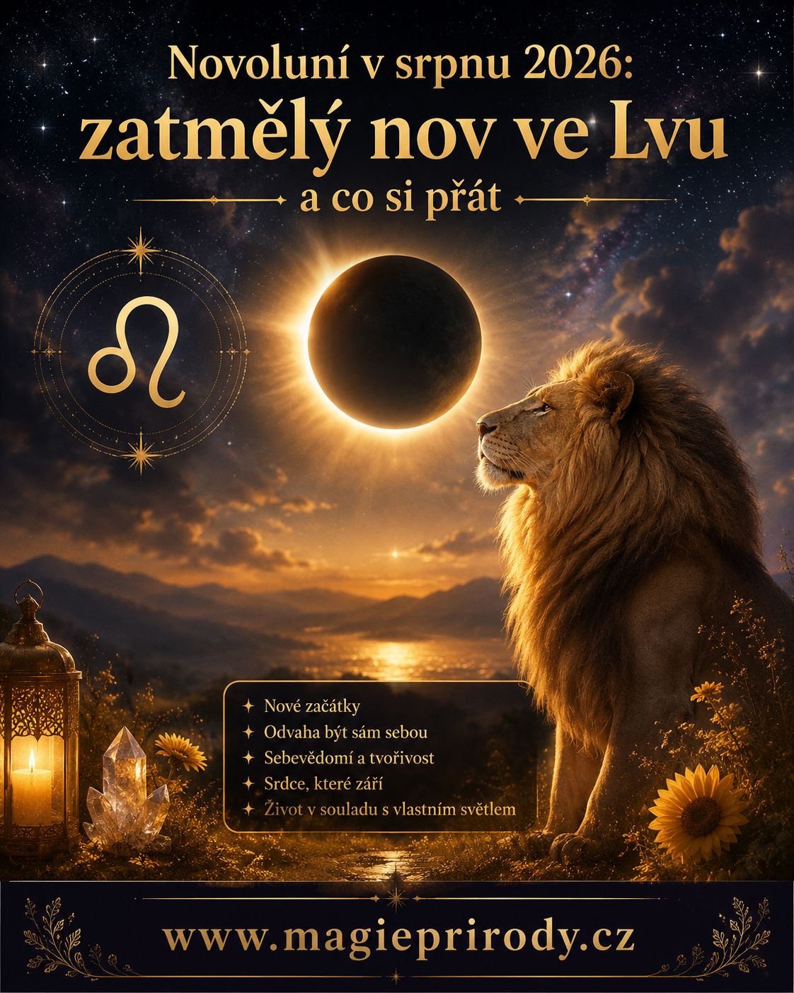 Novoluní v srpnu 2026: zatmělý nov ve Lvu a co si přát