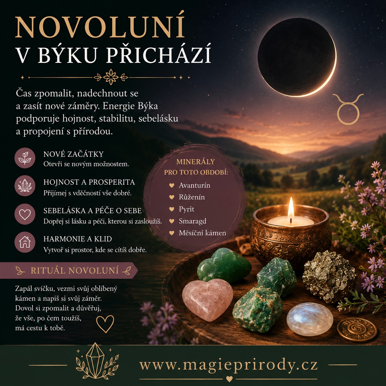 Novoluní v Býku přichází: čas hojnosti, klidu a nových začátků