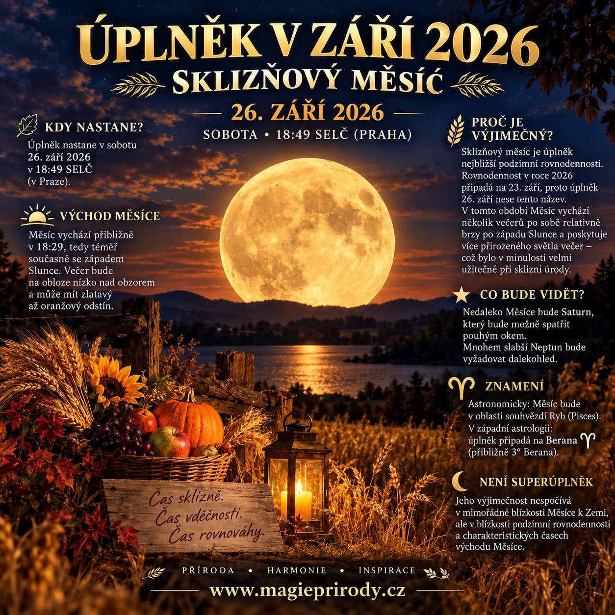 Úplněk v září 2026: Sklizňový měsíc 26. září a proč je výjimečný