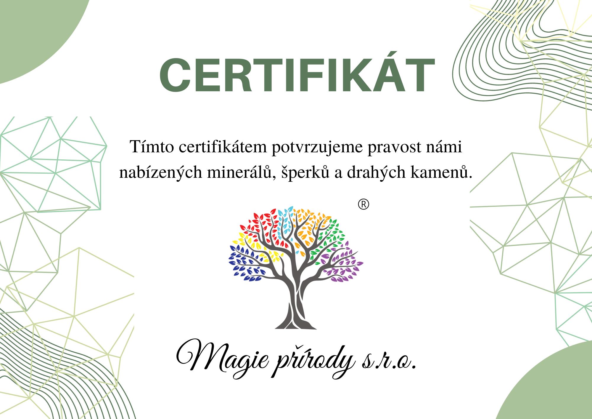 Certifikát pravosti minerálů a šperků