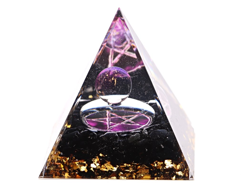 Piramida orgonitowa 5x5 cm Obsydian czarny + pentagram #OR149