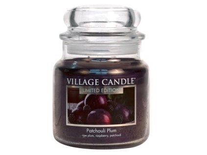 01 village candle vonna svicka ve skle svestka a paculi patchouli plum 16oz