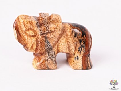 Slon Jaspis obrázkový 30 x 20 mm - Slon z přírodního kamene #01