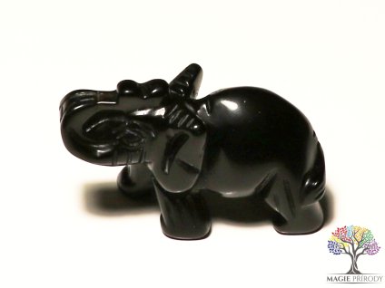 Slon Onyx Obsidian černý 30x50 mm - Slon z přírodního kamene #15
