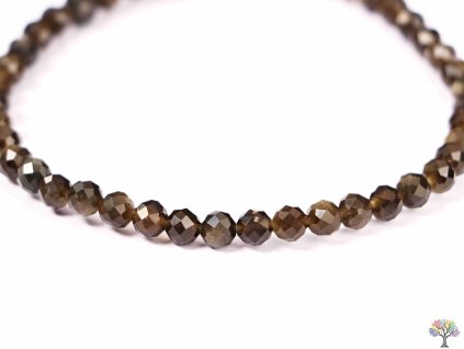 Bransoletka Obsydian złoty fasetowany 4 mm #252 z naturalnych kamieni