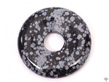 Přívěsek Donut z kamene Obsidián vločkový vel. 3 cm - #100
