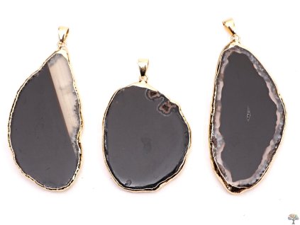 Přívěsek z kamene Achát černý plátek 40 - 60 mm #139