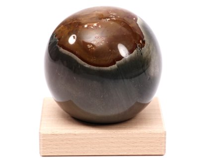 Kula z jaspisu oceanicznego 76 mm 600 g naturalny kamień + drewniana podstawa #370