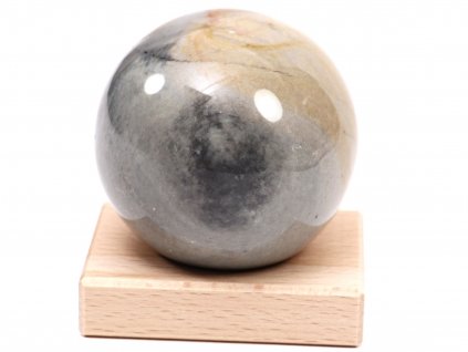 Jaspis oceánový koule 75 mm 568g přírodní kámen + dřevěný podstavec #371