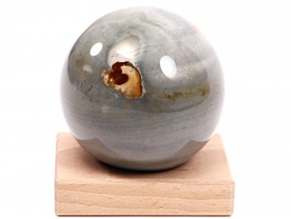 Jaspis oceánový koule 75 mm 580g přírodní kámen + dřevěný podstavec #372