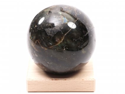 Labradorit koule 83 mm 770g přírodní kámen + dřevěný podstavec #438