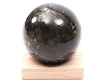 Kula labradoritu 78 mm 692 g naturalny kamień + drewniana podstawa #442