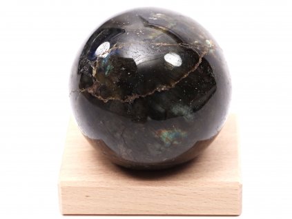 Labradorit koule 72 mm 534g přírodní kámen + dřevěný podstavec #444