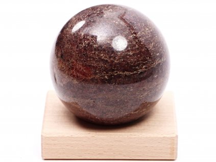 Granát koule 72 mm 726g přírodní kámen + dřevěný podstavec #465