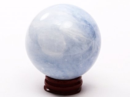Kalcit modrý koule 60 mm 291 g přírodní kámen + dřevěný podstavec #K1021