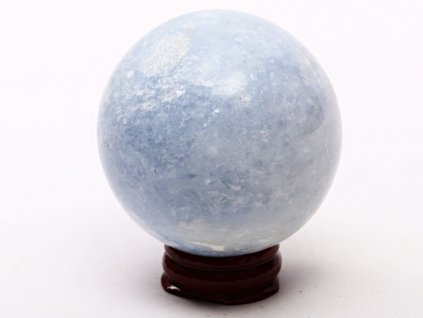 Kalcit modrý koule 60 mm 323 g přírodní kámen + dřevěný podstavec #K1022