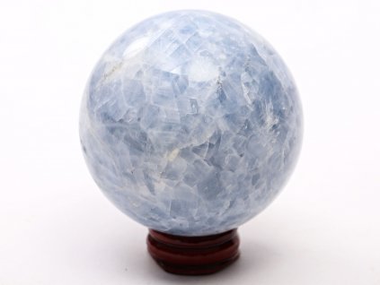 Kalcit modrý koule 65 mm 399 g přírodní kámen + dřevěný podstavec #K1024