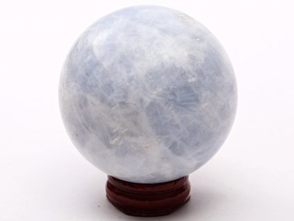 Kalcit modrý koule 60 mm 344 g přírodní kámen + dřevěný podstavec #K1025