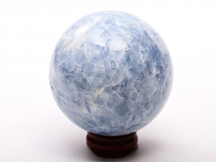 Kalcit modrý koule 70 mm 492 g přírodní kámen + dřevěný podstavec #K1028