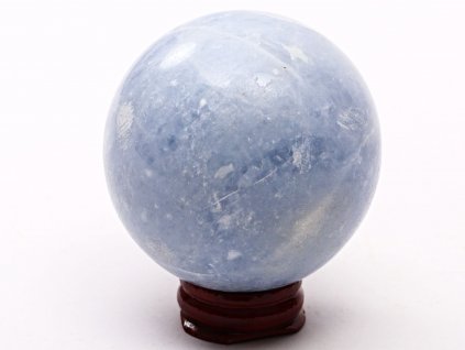 Kalcit modrý koule 65 mm 383 g přírodní kámen + dřevěný podstavec #K1030
