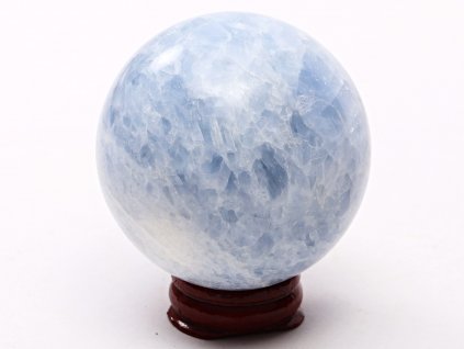 Kalcit modrý koule 60 mm 312 g přírodní kámen + dřevěný podstavec #K1031