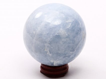 Kalcit modrý koule 65 mm 394 g přírodní kámen + dřevěný podstavec #K1033