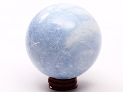 Kalcit modrý koule 75 mm 631 g přírodní kámen + dřevěný podstavec #K1036