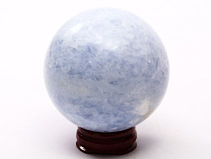 Kalcit modrý koule 60 mm 343 g přírodní kámen + dřevěný podstavec #K1038