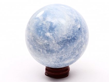 Kalcit modrý koule 75 mm 564 g přírodní kámen + dřevěný podstavec #K1049