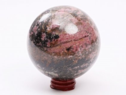 Rodonit koule 80 mm 1.003 g přírodní kámen + dřevěný podstavec #K1072