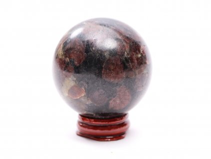 Granát koule 55 mm 293 g přírodní kámen + dřevěný podstavec #A309