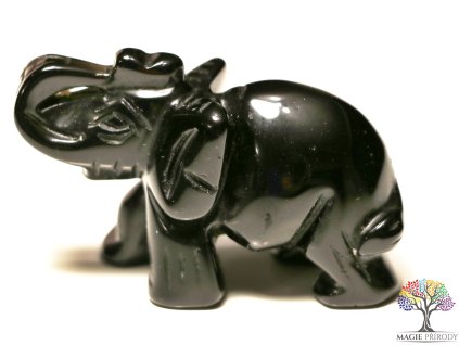 Slon Onyx Obsidian černý 30x50 mm - Slon z přírodního kamene #11