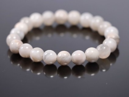 Bransoletka z agatem koronkowy biały crazy lace - kulki 8 mm #888 - z naturalnych kamieni