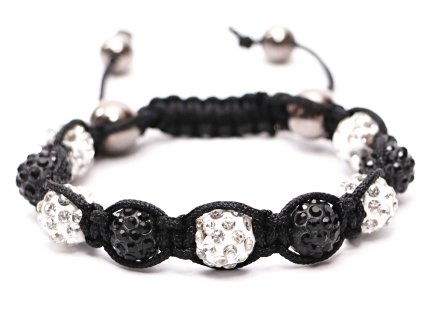 Bransoletka Shamballa z kryształami cyrkonu - czarna - biała #914