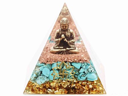Piramida orgonitowa 5x5 cm Budda + kamienie Tyrkenit #OR043