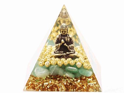 Piramida orgonitowa 5x5 cm Budda + kamienie Aventurin #OR043