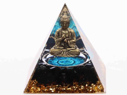 Piramida orgonitowa 6x6 cm Budda + kamienie Obsydian #OR049