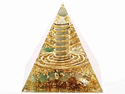 Orgonit pyramida 6x6 cm Avanturín špice a kameny + spirála #OR050