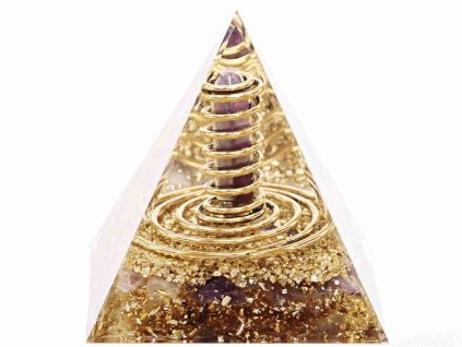Orgonit pyramida 6x6 cm Ametyst + spirála ve špici #OR052