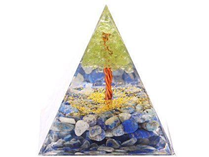 Orgonit pyramida 6x6 cm Lapis Lazuli + Olivín strom #OR054