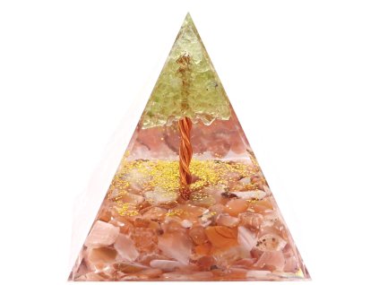 Orgonit pyramida 6x6 cm Karneol + Olivín strom #OR055